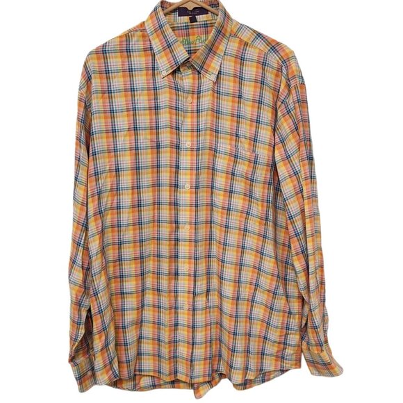 Alan Flusser Shirt Multicolored Plaid Button Down Size Mens Large Colorful EUC - Picture 1 of 13